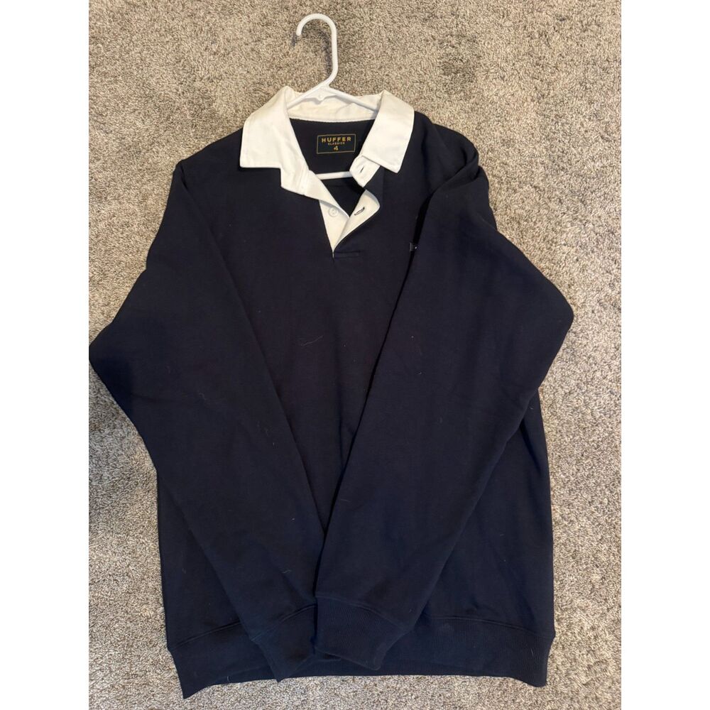 Huffer Classics Rugby Fleece Navy White Collar Pullover - New Zealand Brand